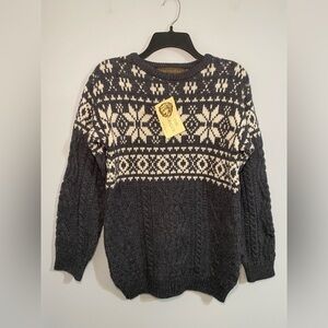 VTG DEADSTOCK Inis Crafts 100% Merino Wool Fair Isle Sweater Size M